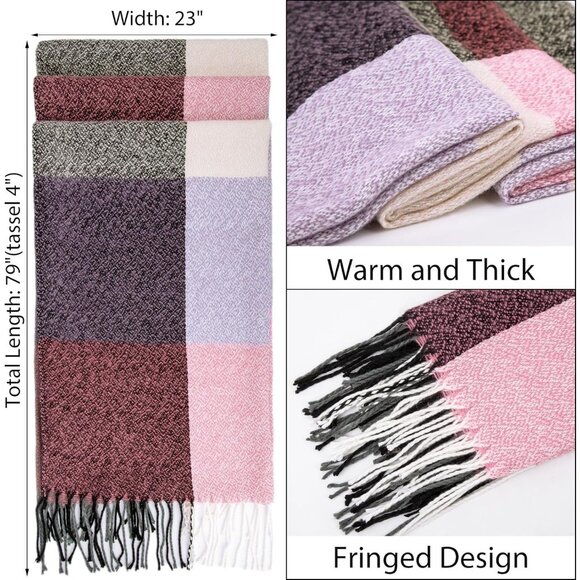 Women's purple Pink Lattic Scarf Fashion Long Plaid Shawls Wraps Big Grid Winter - Picture 2 of 5